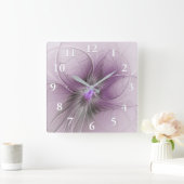 Little Beauty Modern Mauve Gray Fraktal Blume Quadratische Wanduhr (Zuhause)