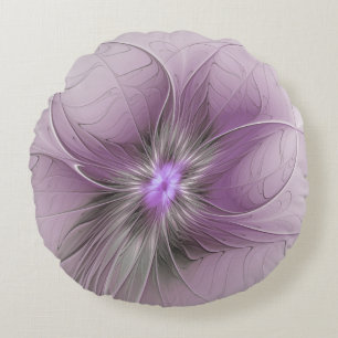 Little Beauty Modern Mauve Gray Fraktal Blume Rundes Kissen