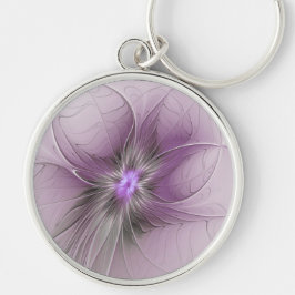Little Beauty Modern Mauve Gray Fraktal Blume Schlüsselanhänger