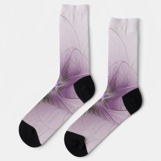 Little Beauty Modern Mauve Gray Fraktal Blume Socken (Linkes Detail)
