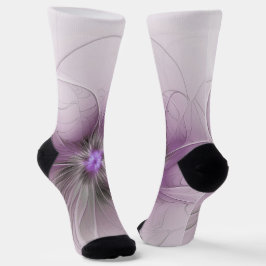 Little Beauty Modern Mauve Gray Fraktal Blume Socken