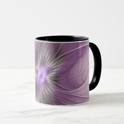 Little Beauty Modern Mauve Gray Fraktal Blume Tasse (VorderseiteRechts)