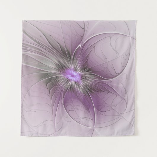 Little Beauty Modern Mauve Gray Fraktal Blume Wandteppich (Vorderseite (Horizontal))