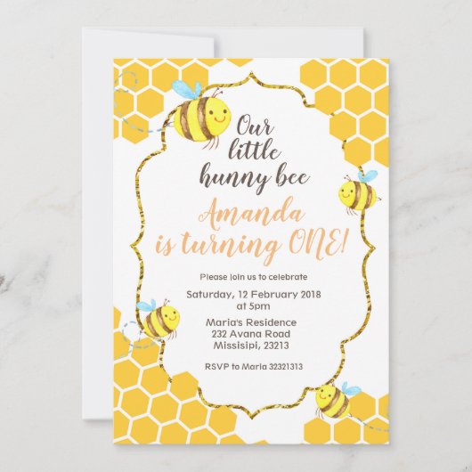 Little Bee 1. Geburtstag Einladung für Junge oder (Vorderseite)