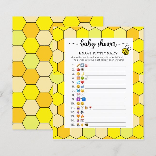 Little Bee Baby Dusche Emoji Picktionary (Vorne/Hinten)