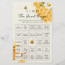 Little Bee Baby Shower Bingo Game