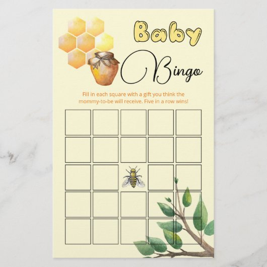 Little Bee Baby Shower Bingo Game (Vorderseite)