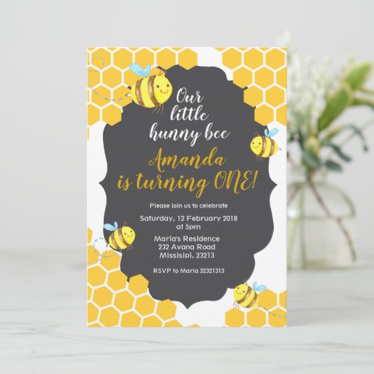 Little Bee Birthday Einladung für Junge oder Mädch (Stehend Vorderseite)