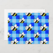 Little Bee Blue Karierte Muster Custom Postkarte (Vorne/Hinten)