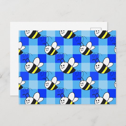 Little Bee Blue Karierte Muster Custom Postkarte (Vorne/Hinten)