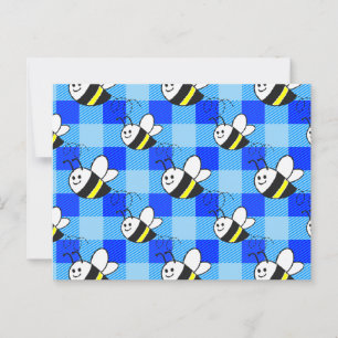 Little Bee Blue Karierte Muster Custom Postkarte