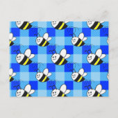 Little Bee Blue Karierte Muster Custom Postkarte (Vorderseite)
