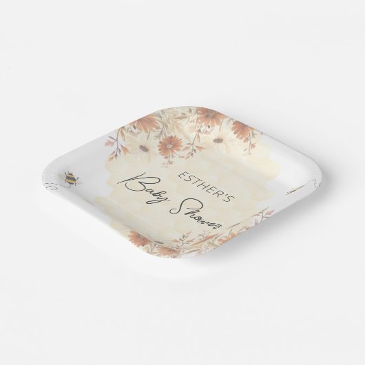 Little Bee Honey Boho Wildblume Baby Shower Pappteller (Gewinkelt)