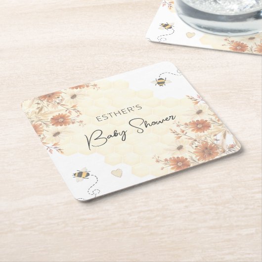 Little Bee Honey Boho Wildblume Baby Shower Rechteckiger Pappuntersetzer (angewinkelt)