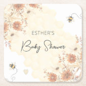 Little Bee Honey Boho Wildblume Baby Shower Rechteckiger Pappuntersetzer (Vorderseite)