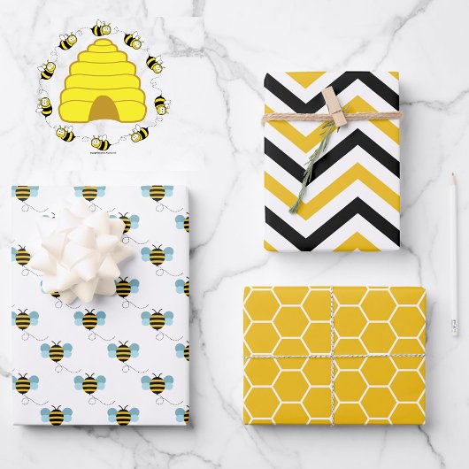 Little Bees Happy Yellow 3 Koordination Geschenkpapier Set