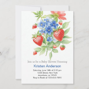 Little Berry Blue Watercolor Boy Baby Dusche Einladung