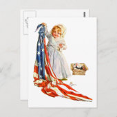 Little Betsy Ross und die amerikanische Flagge Postkarte (Vorne/Hinten)