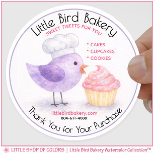 Little Bird Bakery Watercolor-Cupcake Runder Aufkleber