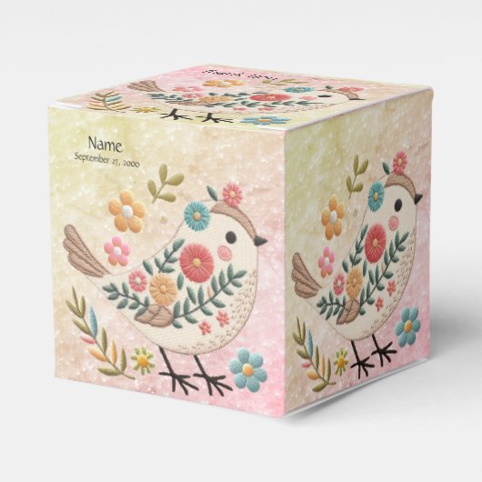 Little Bird Blätter Blume Pink Gefälligkeitsbox Geschenkschachtel (Vorderseite)