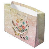 Little Bird Blätter Blume Pink Gift Bag Große Geschenktüte (Rückseite Schrägansicht)