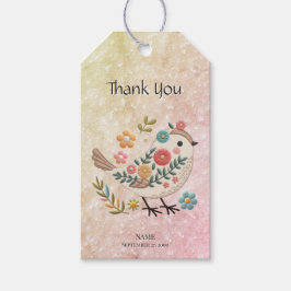 Little Bird Blätter Blume Pink Gift Tag Geschenkanhänger