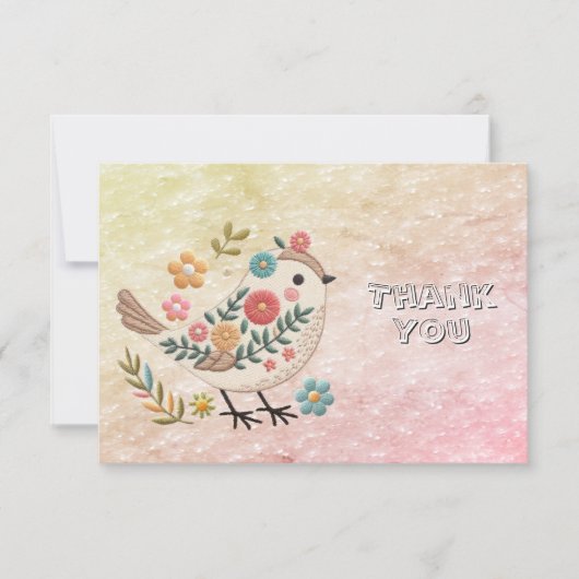 Little Bird Blätter Blume Rosa Dankeschön Karte (Vorderseite)