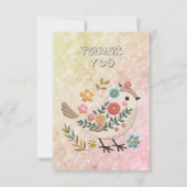 Little Bird Blätter Blume Rosa Dankeschön Karte (Vorderseite)