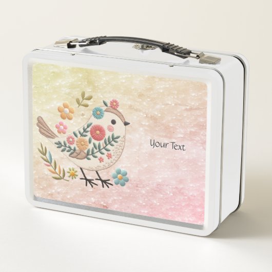 Little Bird Blätter Blume Rosa Metal Lunch Box (Rückseite)