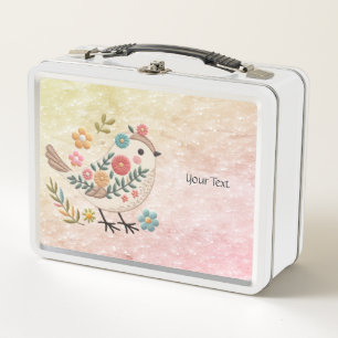Little Bird Blätter Blume Rosa Metal Lunch Box