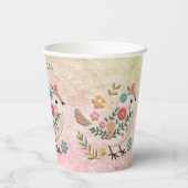 Little Bird Blätter Blume Rosa Papieraufnahmen Pappbecher (Rückseite)