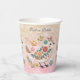 Little Bird Blätter Blume Rosa Papieraufnahmen Pappbecher