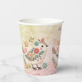 Little Bird Blätter Blume Rosa Papieraufnahmen Pappbecher (Vorderseite)