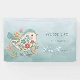 Little Bird Blue Pink Blume Babydusche Banner