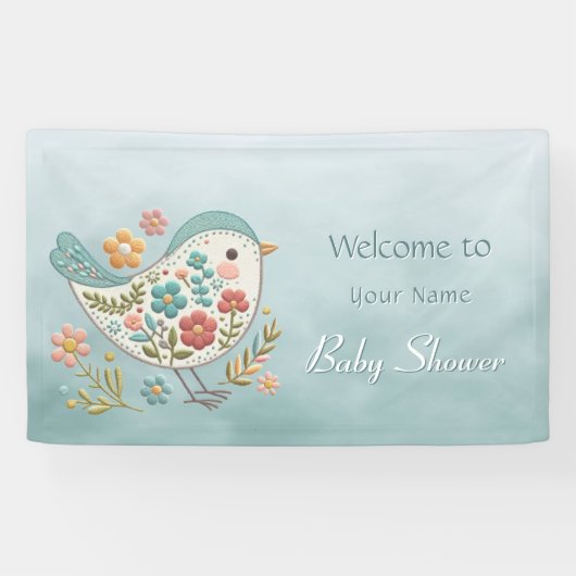 Little Bird Blue Pink Blume Babydusche Banner (Horizontal)