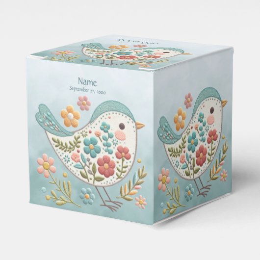 Little Bird Blue Pink Blume Gefälligkeitsbox Geschenkschachtel (Vorderseite)