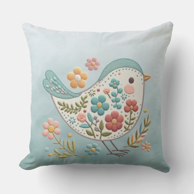 Little Bird Blue Pink Blume Kissen (Vorderseite)