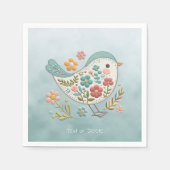 Little Bird Blue Pink Blume Napkins Serviette (Vorderseite)