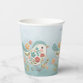 Little Bird Blue Pink Blume Paper Cups Pappbecher (Vorderseite)