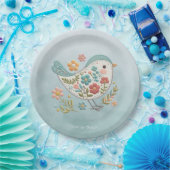 Little Bird Blue Pink Blume Papierplatte Pappteller (Party)