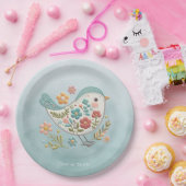 Little Bird Blue Pink Blume Papierplatte Pappteller (Party)