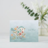 Little Bird Blue Pink Blume Postcard Postkarte (Stehend Vorderseite)