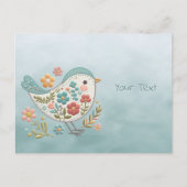 Little Bird Blue Pink Blume Postcard Postkarte (Vorderseite)