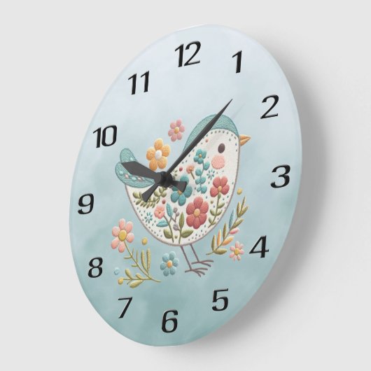 Little Bird Blue Pink Blume Wall Clock Große Wanduhr (Winkel)