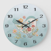 Little Bird Blue Pink Blume Wall Clock Große Wanduhr (Vorderseite)