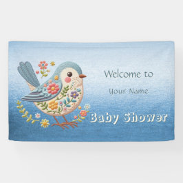 Little Bird Floral Blue Baby Dusche Banner