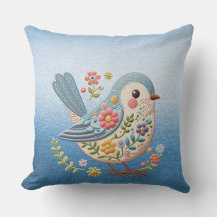 Little Bird Floral Blue Throw Kissen