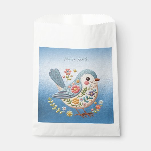 Little Bird Floral Embroidery Blue Favor Bags Geschenktütchen (Vorderseite)