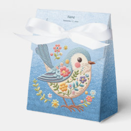 Little Bird Floral Embroidery Blue Favor Box Geschenkschachtel
