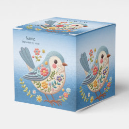 Little Bird Floral Embroidery Blue Favor Box Geschenkschachtel